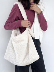 Soft Plush Messenger Shoulder Bag Large Capacity Women Tote Shopping Bag