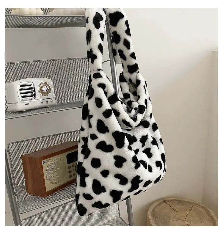 Fluffy Fur Bear Handbag Soft Plush Shoulder Tote Bag for Women