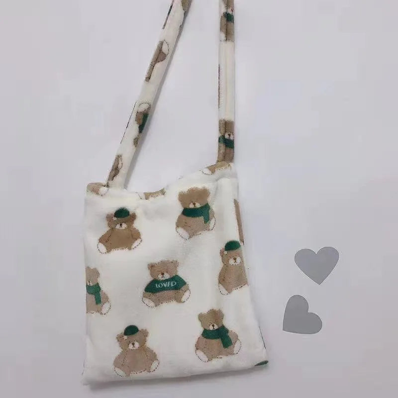 Fluffy Fur Bear Handbag Soft Plush Shoulder Tote Bag for Women