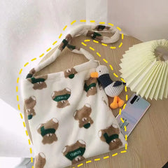 Fluffy Fur Bear Handbag Soft Plush Shoulder Tote Bag for Women