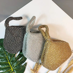 Rhinestones Hobos Handbag Small Evening Bags Clutch Zipper Pocket Purse
