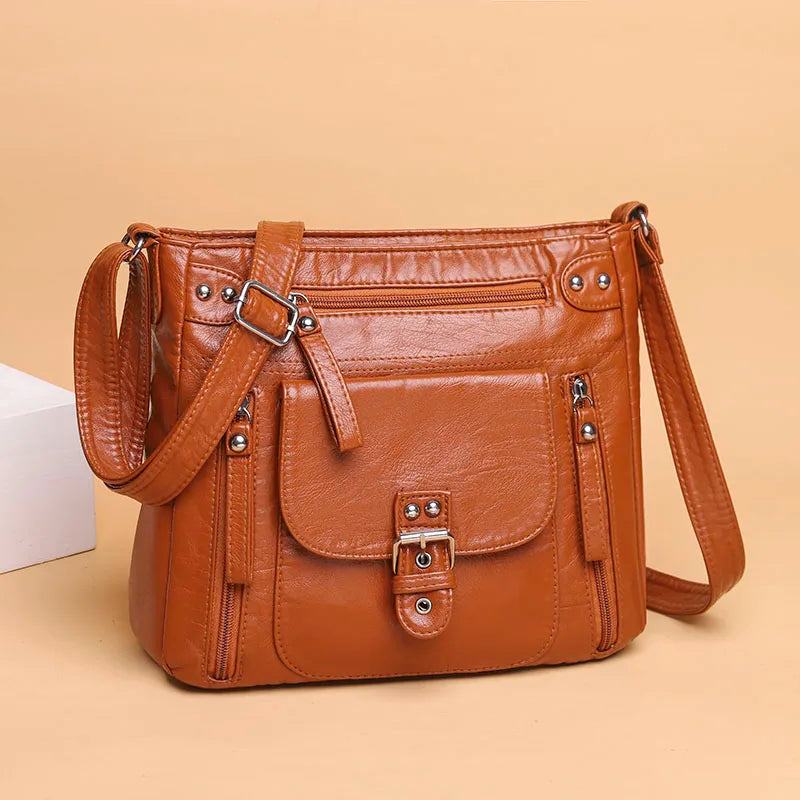 Soft Leather Women Messenger Bag Big Capacity Crossbody Bag