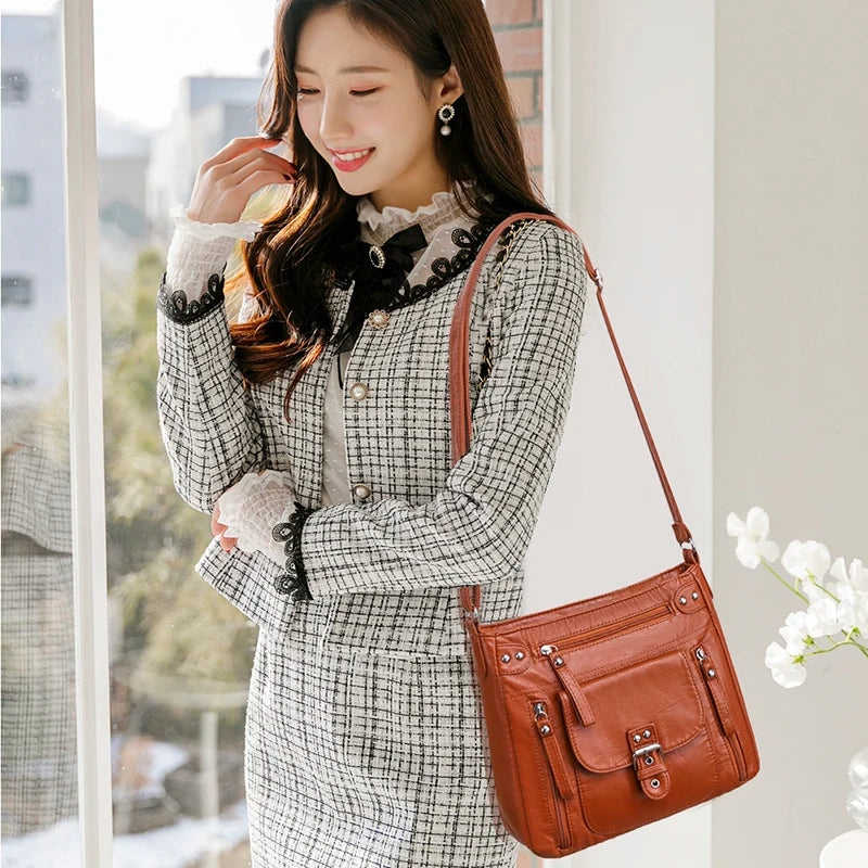 Soft Leather Women Messenger Bag Big Capacity Crossbody Bag
