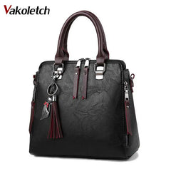 Soft PU Leather Women Shoulder Bag with Tassel Pendant
