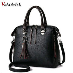 Soft PU Leather Women Shoulder Bag with Tassel Pendant