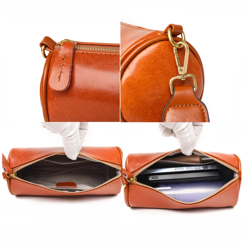 Leather Round Women Bag Shoulder Bags Mini Messenger Bag