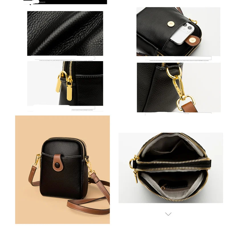 3-Layer Ladies Shoulder Bags Small Women Messenger Purse Leather Handbag