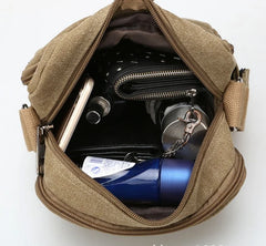 Khaki Canvas Travel Crossbody Bag Handbag for Men