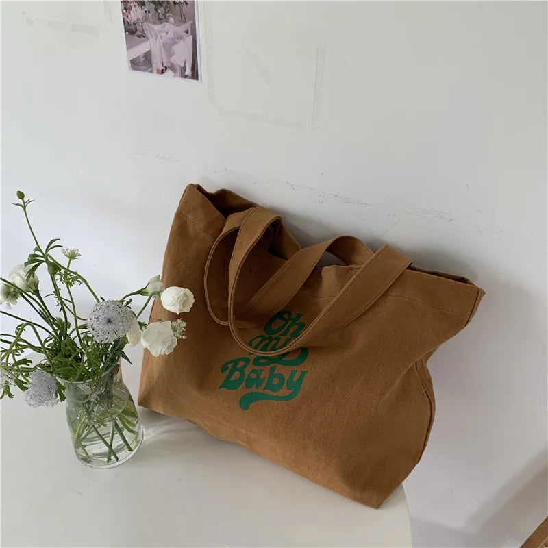 Canvas Letter Printed Large-capacity Tote Bag