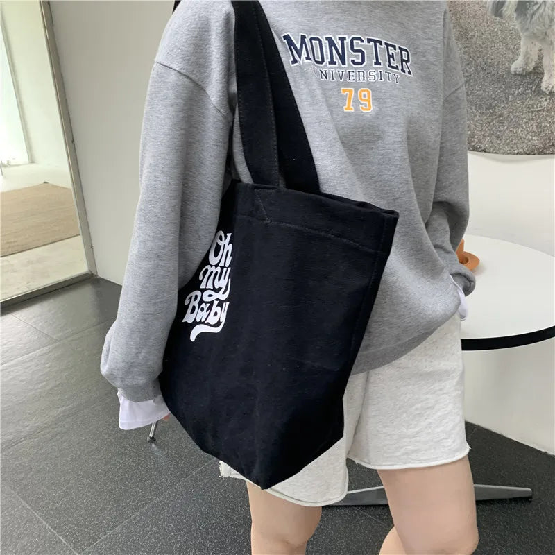 Canvas Letter Printed Large-capacity Tote Bag