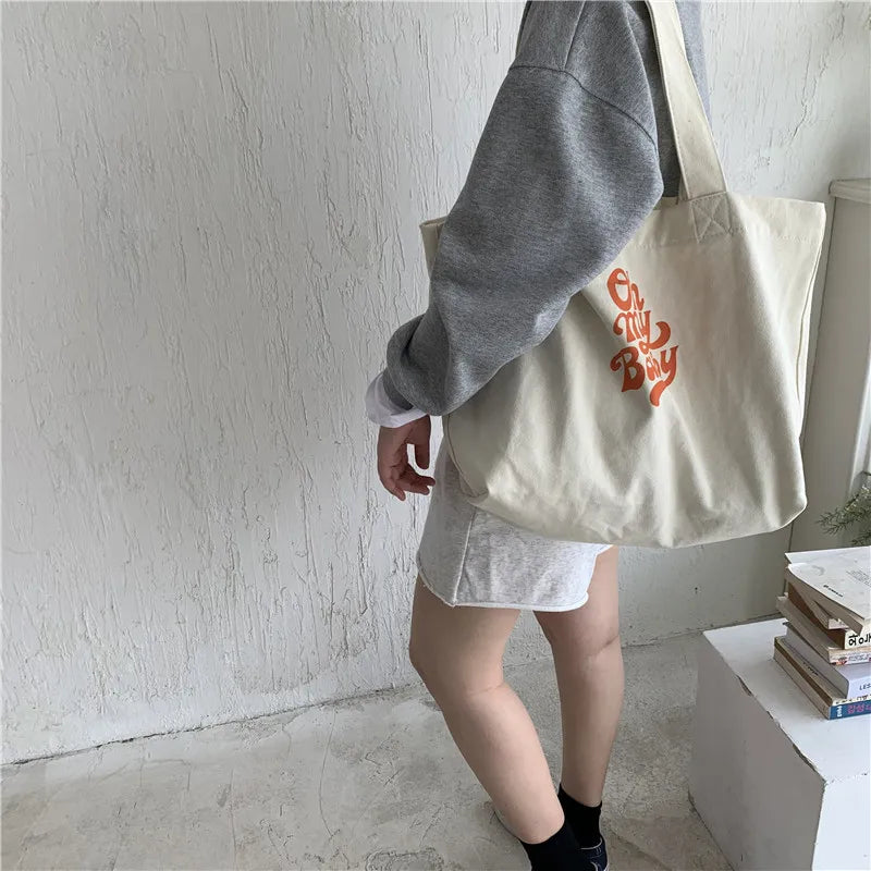 Canvas Letter Printed Large-capacity Tote Bag