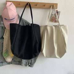 Solid Canvas Shoulder Bag Large Capacity Grocery Totes Handbag