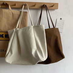 Solid Canvas Shoulder Bag Large Capacity Grocery Totes Handbag
