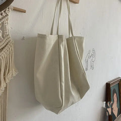 Solid Canvas Shoulder Bag Large Capacity Grocery Totes Handbag