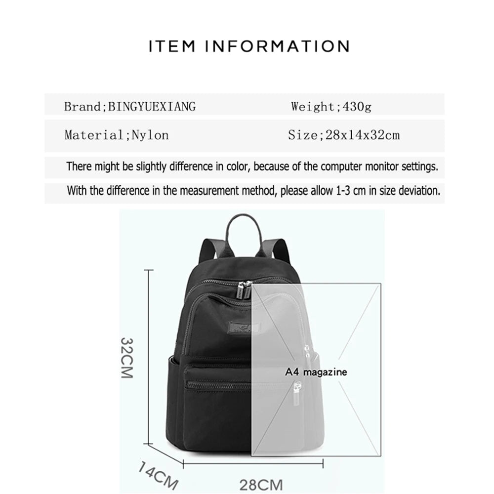Solid Women's Backpack High Nylon Ladies Student Schoolbag Ladies