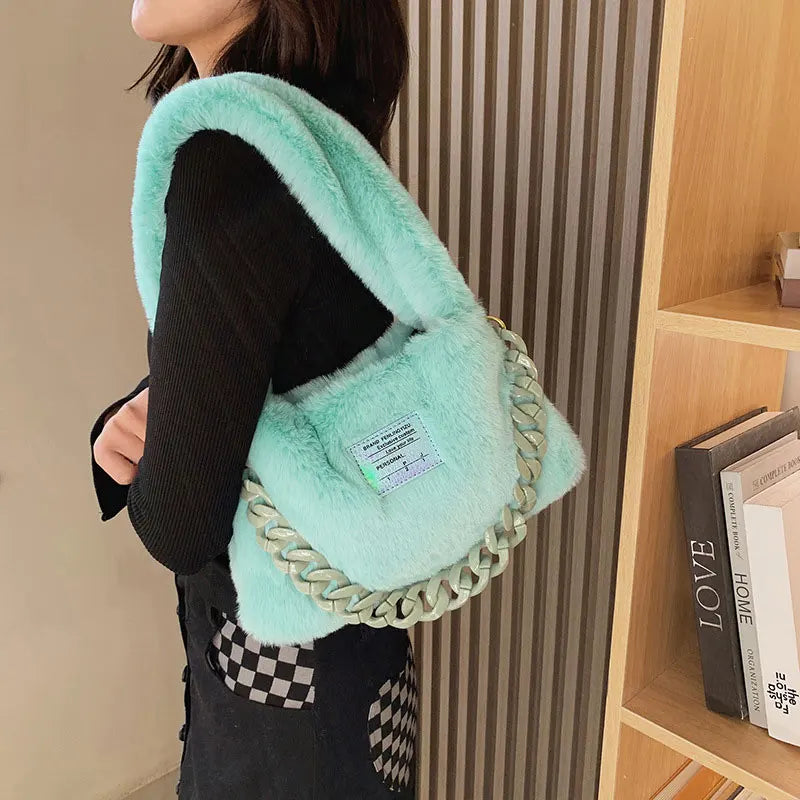 Faux Fur Shoulder Square Bag Small Handbag Armpit Bag
