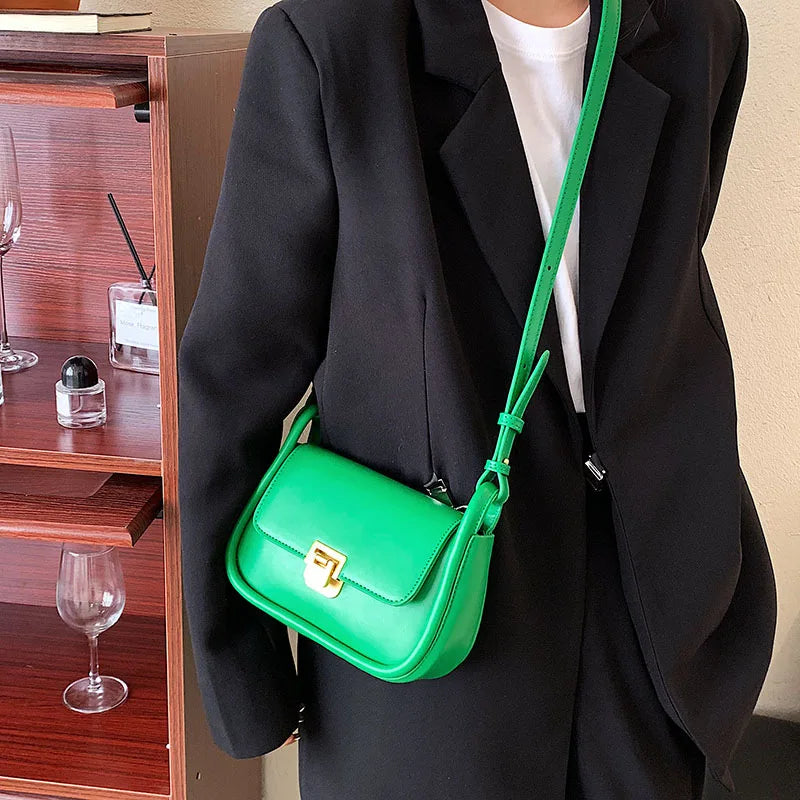 Solid Flap Armpit Bag Femake PU Leather Shoulder Bag Lock Crossbody Bag