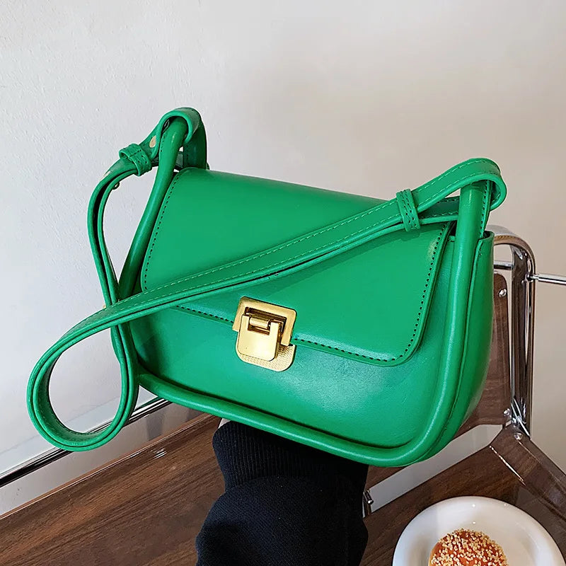 Solid Flap Armpit Bag Femake PU Leather Shoulder Bag Lock Crossbody Bag