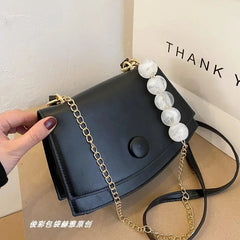 Solid Flap Bag PU Leather Shoulder Bags Women Spherical Chain Belt