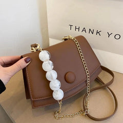 Solid Flap Bag PU Leather Shoulder Bags Women Spherical Chain Belt