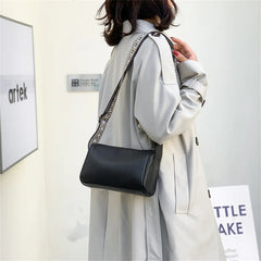 Solid Leather Women Crossbody Bags Minimalist Style Ladies Shoulder Bags