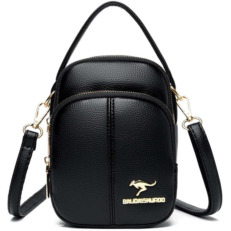Solid Headphone Jack Women's Shoulder Bag High Leather Crossbody Handbag