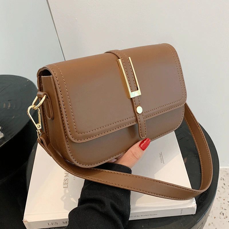 Vintage High Woman Leather Shoulder Bag Flap Crossbody Handbag