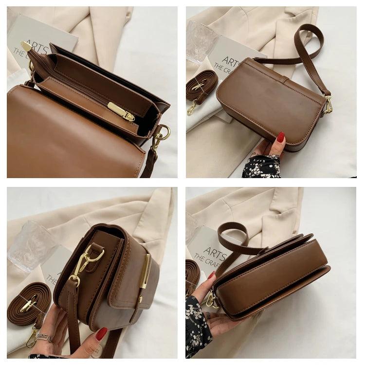 Vintage High Woman Leather Shoulder Bag Flap Crossbody Handbag
