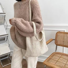 Vintage Large Capacity Knitted Tote Bag for Travel