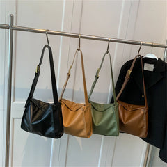 Solid Leather Crossbody Handbag Women Vintage Shoulder Tote Bag