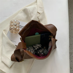 Solid Leather Crossbody Handbag Women Vintage Shoulder Tote Bag
