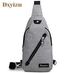 Solid Men Casual Usb Chest Pack Shoulder Bag Travel Male Messenger Bag