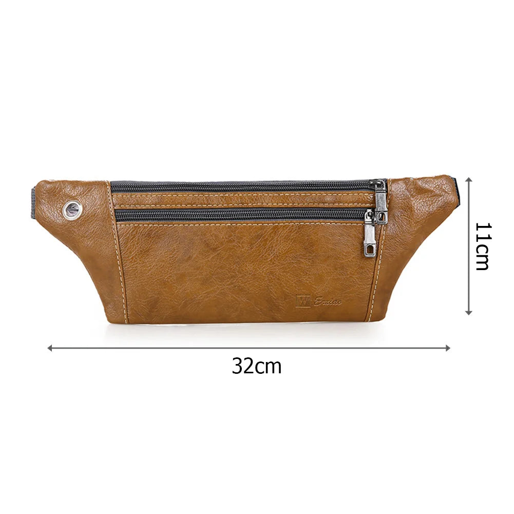 Men Shoulder Belt Bag Retro Casual PU Leather Phone Pouch Chest Crossbody Waist