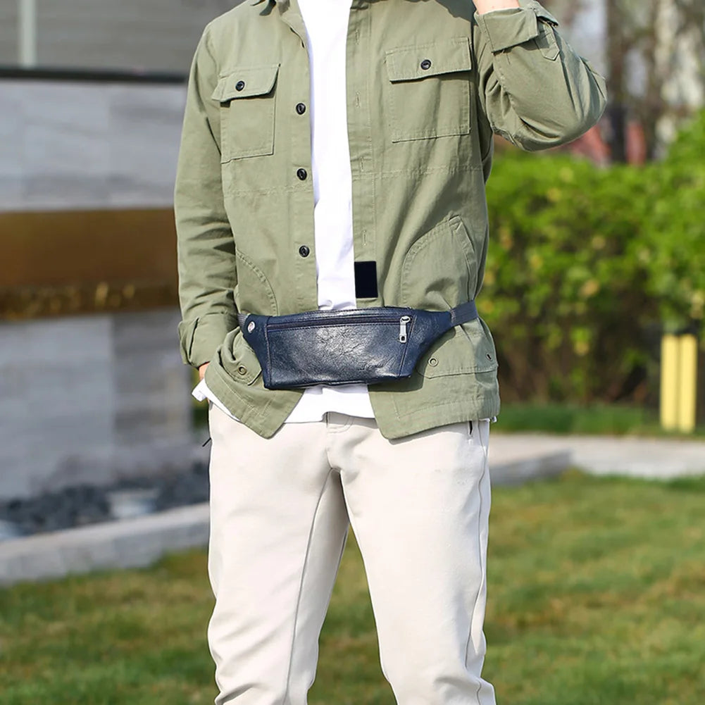 Men Shoulder Belt Bag Retro Casual PU Leather Phone Pouch Chest Crossbody Waist