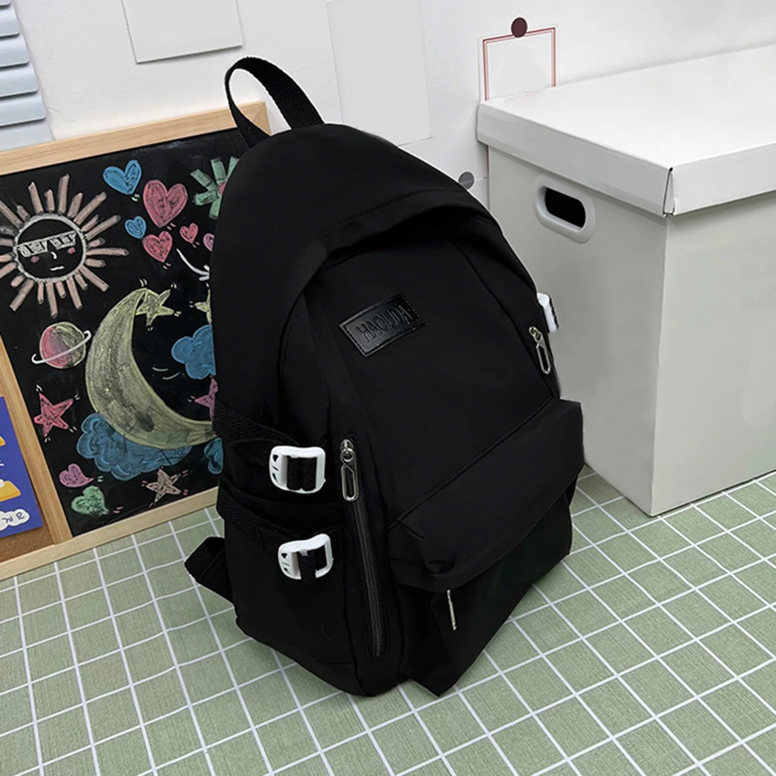 Solid Nylon Women Backpack Casual Student School Bag Travel Rucksacks