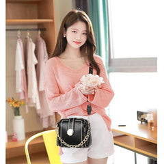 Solid PU Leather Crossbody Bag Lock Shoulder Travel Handbag