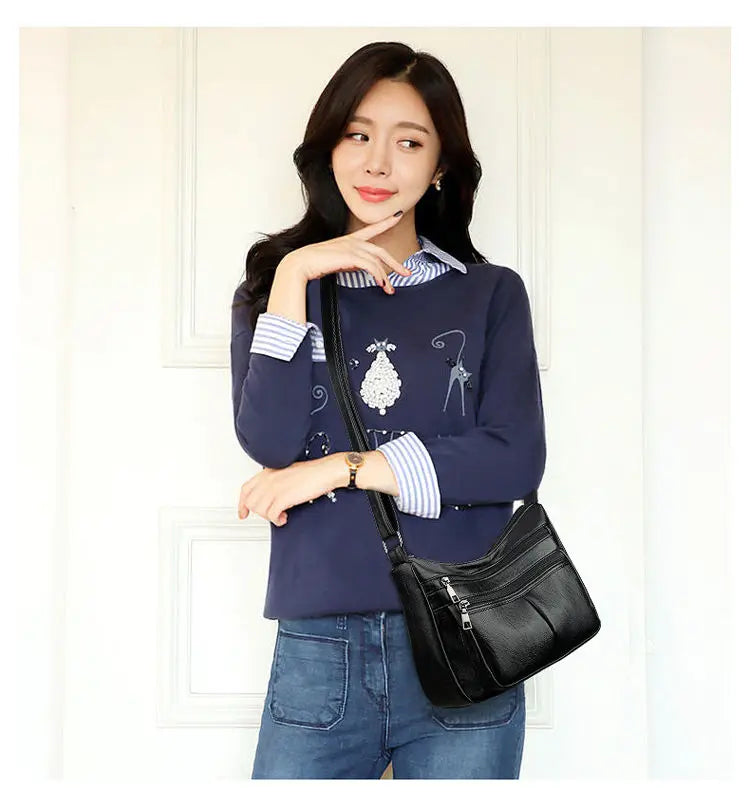 Casual PU Leather Crossbody Bag for Women Messenger Handbag