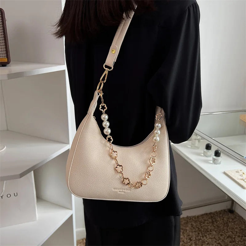 PU Leather Half-moon Bag Women Shoulder Crossbody Handbag
