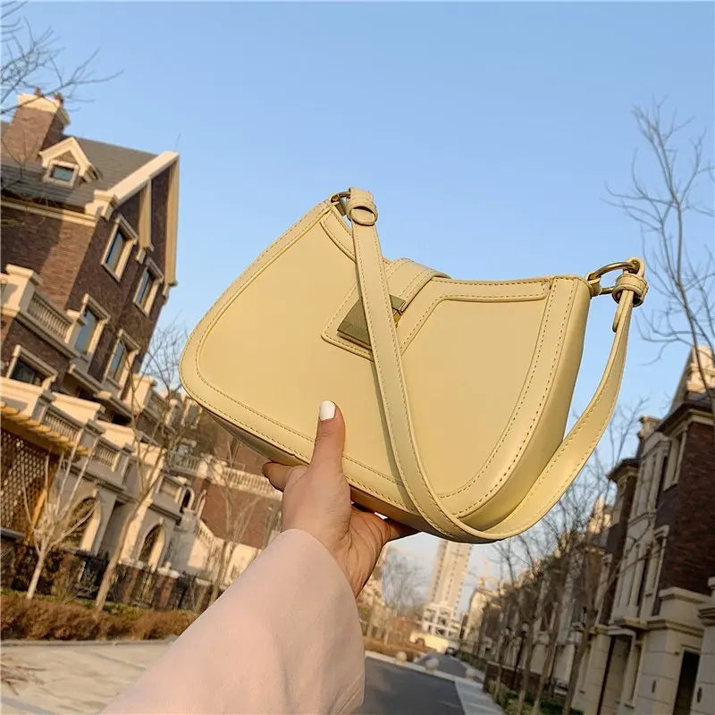 Women's PU Leather Shoulder Bag with Lock Handbag