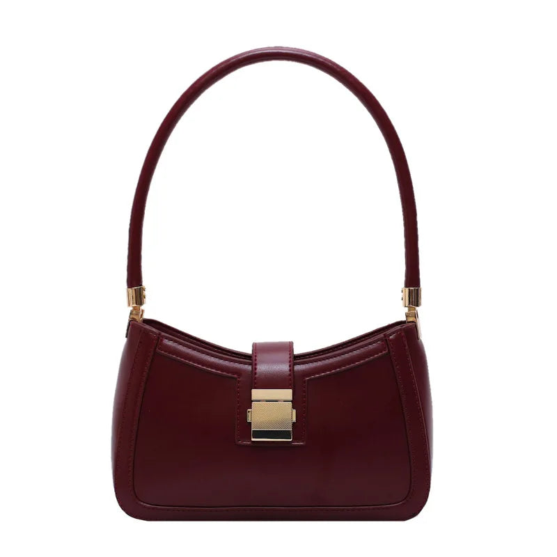 Solid PU Leather Shoulder Bags For Women Lock Handbags Small Travel Lady Bags