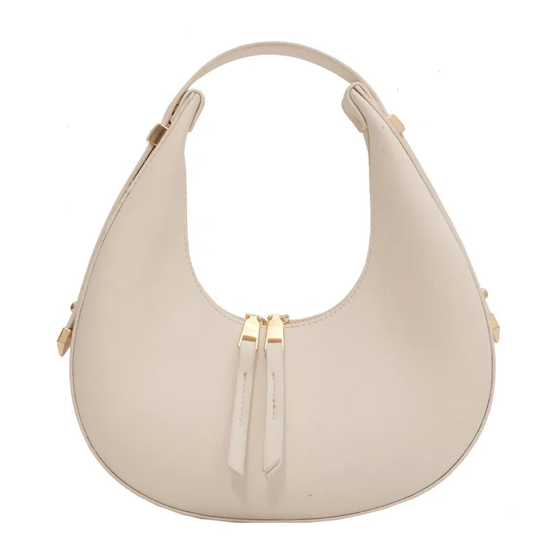 PU Leather Shoulder Bag Double Zipper Underarm Hobos Handbag Clutch
