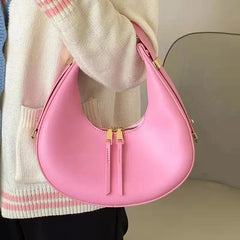 PU Leather Shoulder Bag Double Zipper Underarm Hobos Handbag Clutch
