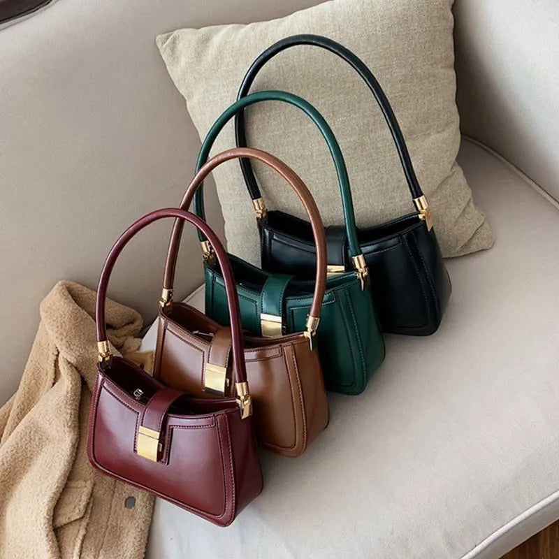 Vintage PU Leather Shoulder Square Bag for Women Zipper Handbag