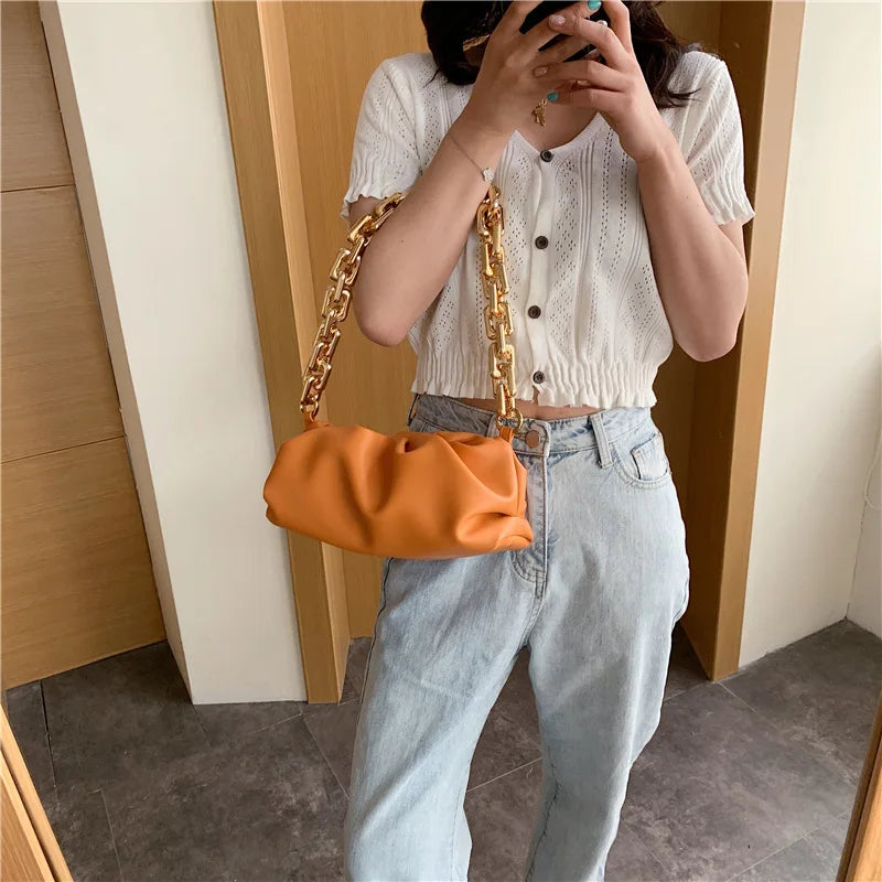 Pleated Soft Leather Cloud Bag Women's Handbag