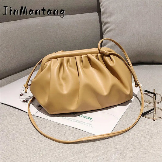 Pleated Pu Leather Crossbody Bag Small Clutch Lady Shoulder Messenger Bag