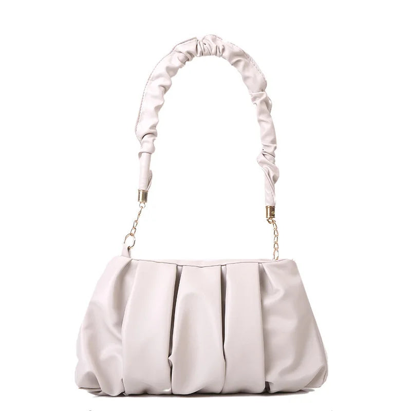 Women's Soft PU Leather Shoulder Bag Solid Pleated Small Handbag