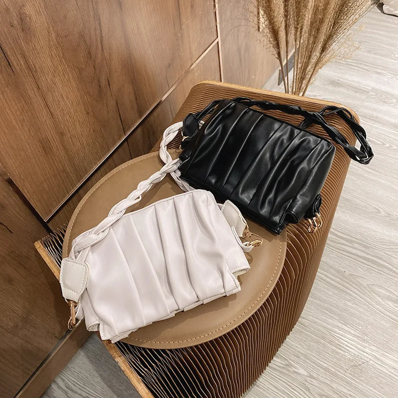 Solid Pleated Tote Bag PU Leather Women's Handbag