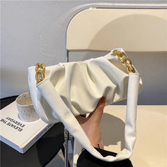 Solid Pleated Tote Bag Soft Leather Women Handbag Shoulder Armpit Bag