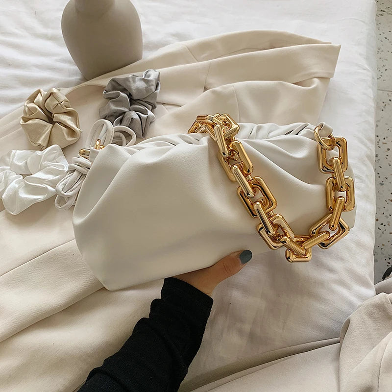 Solid Pleated Tote Bag Soft Leather Women's Handbag Armpit Bag
