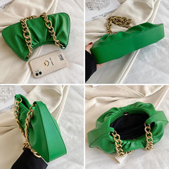 Pleated Tote Bag with Thick Chain Shoulder Strap